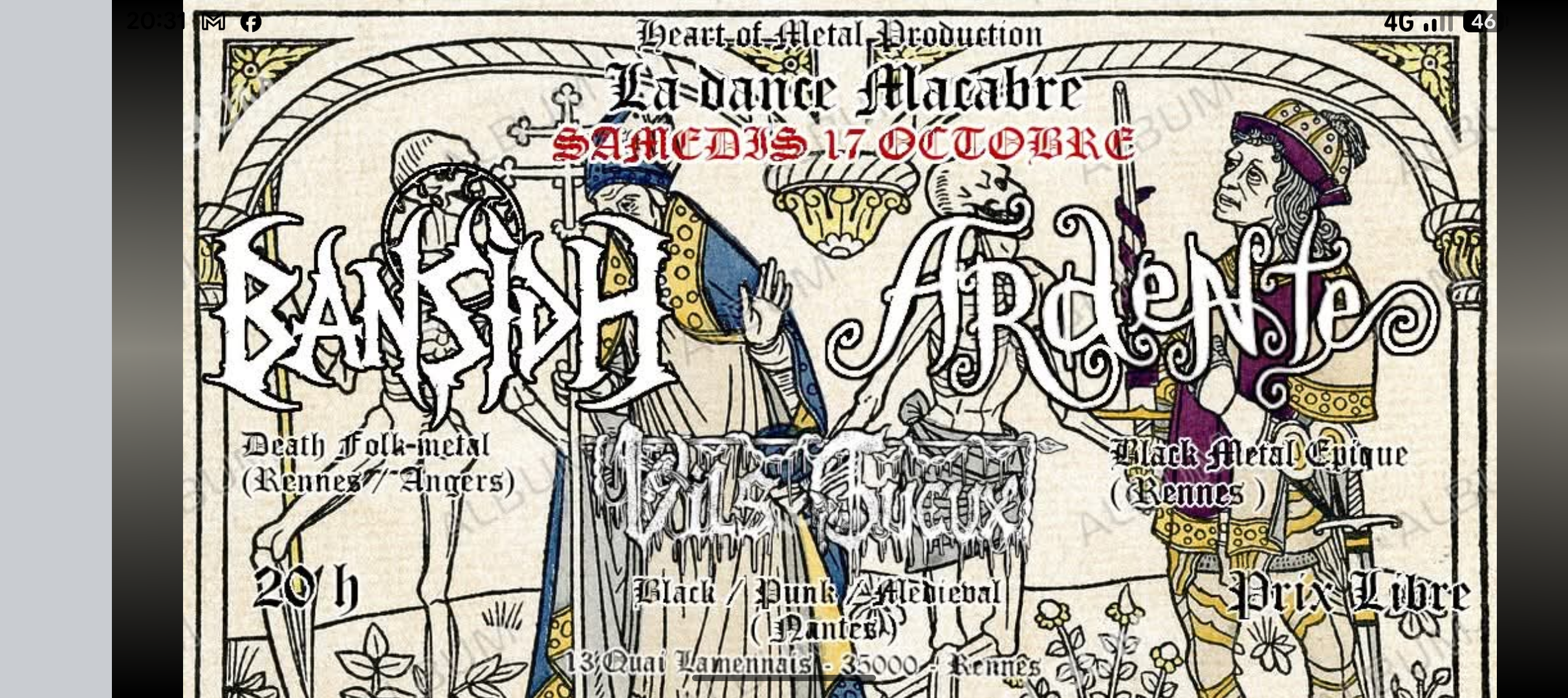 Affiche de Ardente / Bansidh / Vils Gueux en concert à Rennes (35)