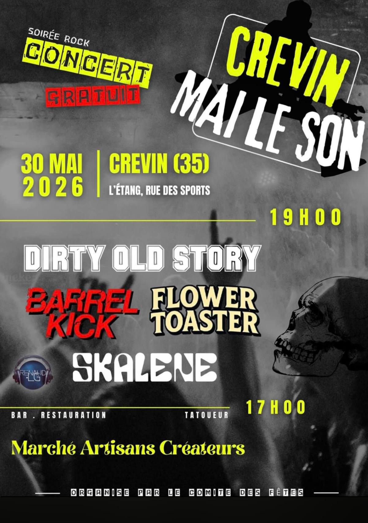 Affiche de Dirty Old Story / Barrel Kick / Flower Toaster / Skalene live à Crévin (35)