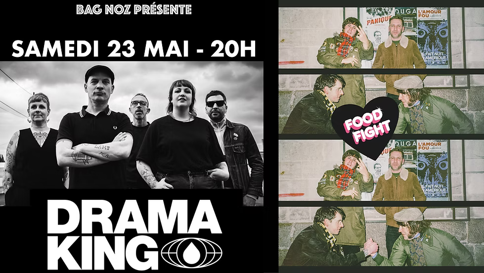 Affiche de Drama King (Post-Rock/Dark Ballad) et Food Fight (Power-pop/Punk 70's) en concert à St Thonan (29)