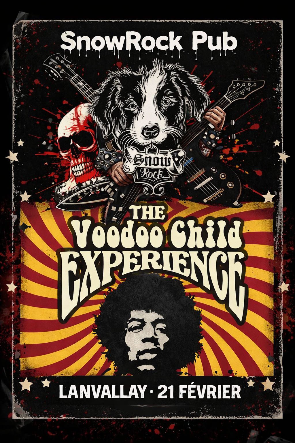 Affiche de The Voodoo Child Experience (reprises d'Hendrix) en concert à Lanvallay (22)