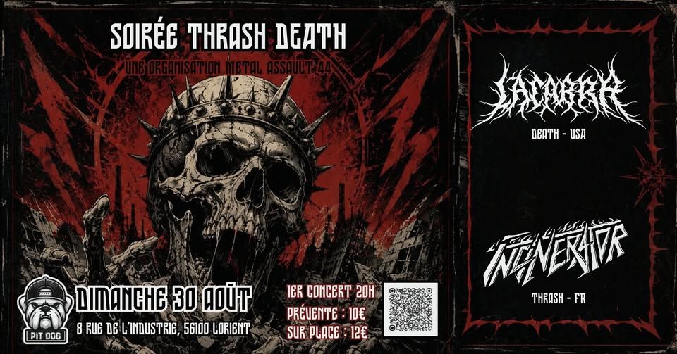 Affiche de Lacabra (Death Metal-USA) / Incinerator (Thrash-Nantes) en concert à Lorient (56)