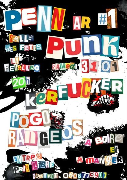 Affiche de Kerfucker (Punk)et Pogo Rangéo (Punk) en concert à La Feuillée (29)