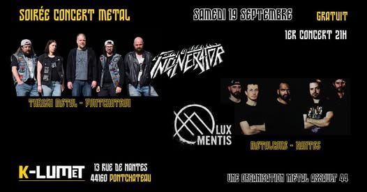 Affiche de Incinerator (Thrash) / Lux MPentis (Metalcore) en concert à Ponchâteau (44)