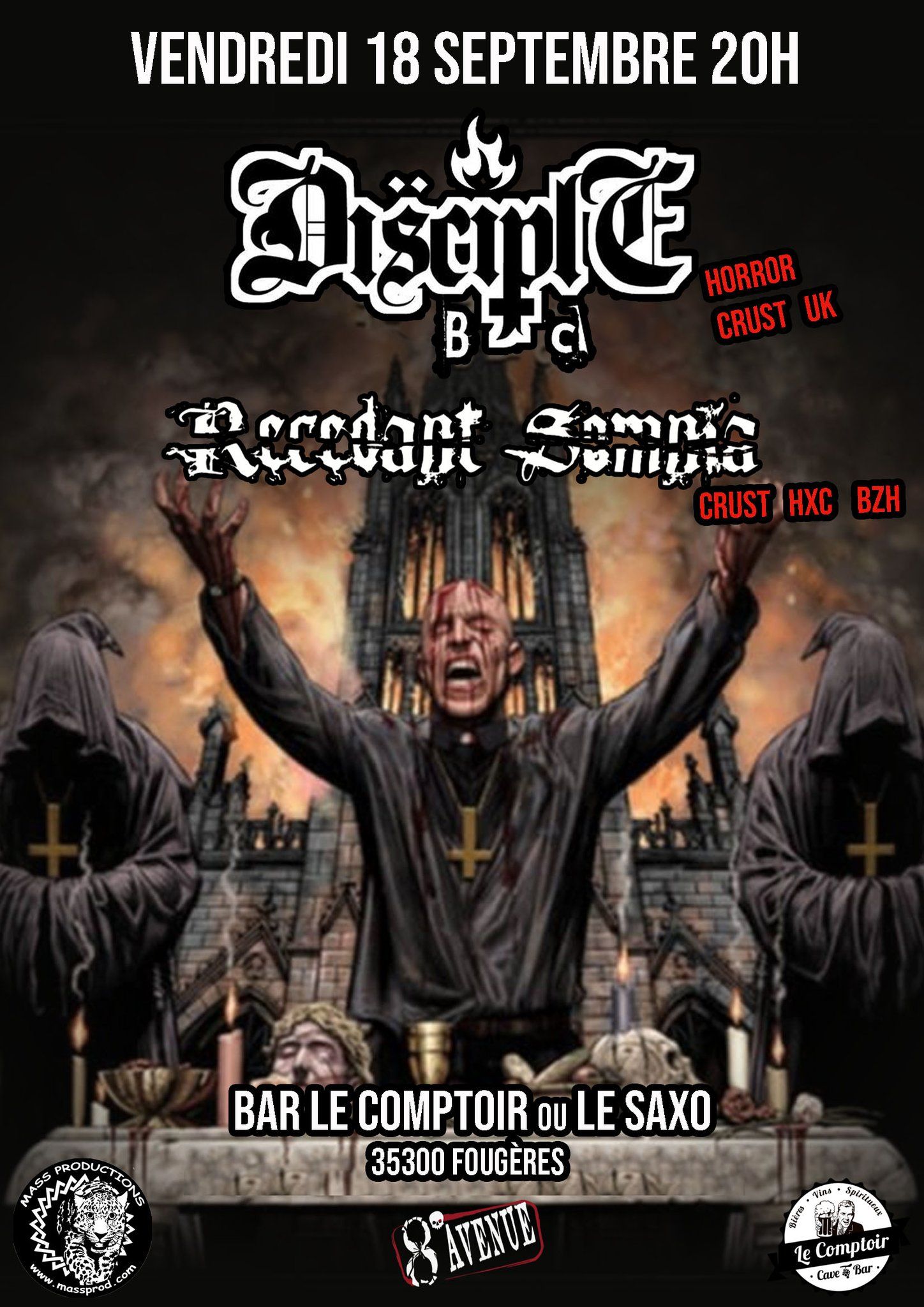 Affiche de Disciple B.C. (Crust-UK) / Recedant Somnia (Crust/HxC) en concert à Fougère (35)