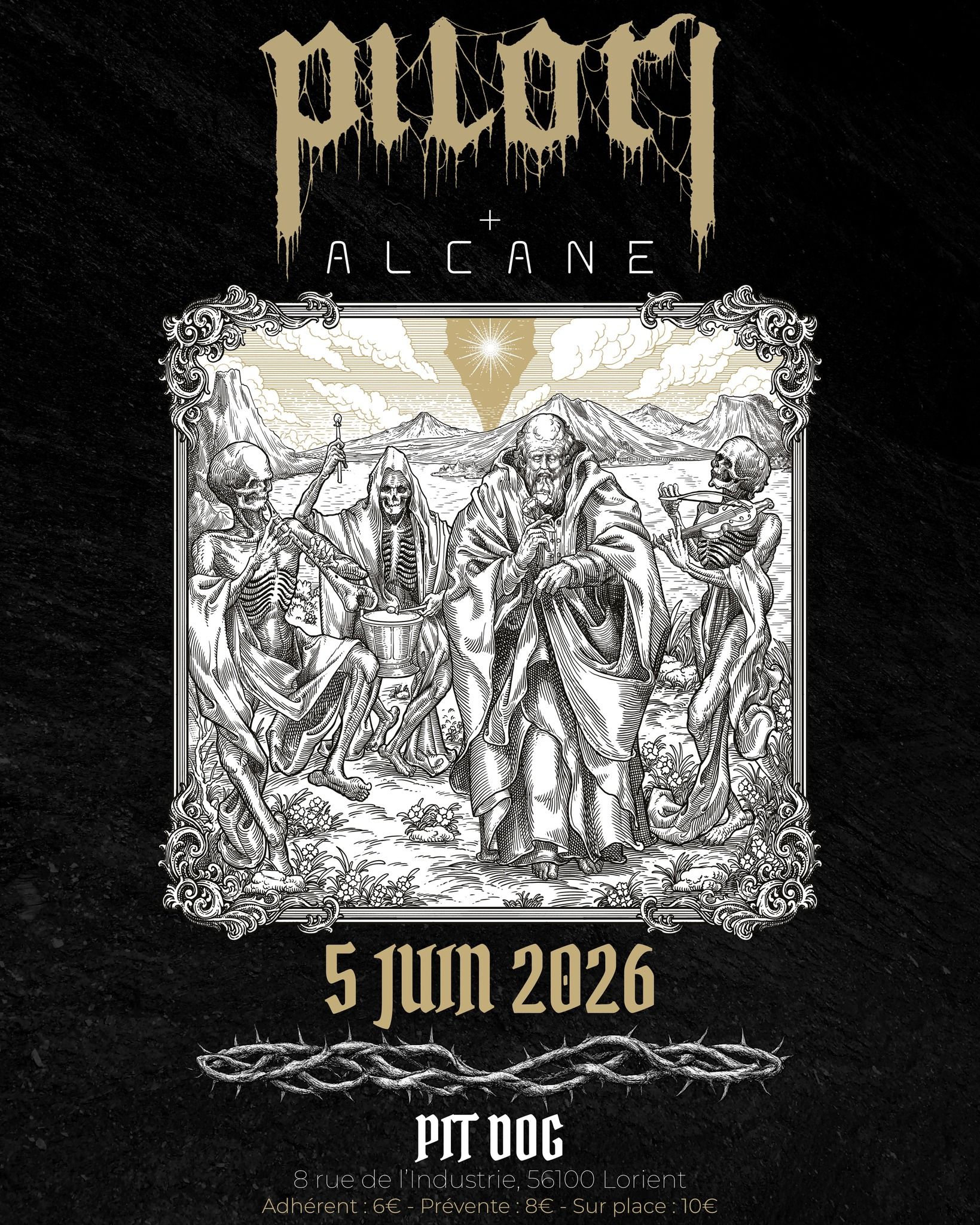 Affiche de Pilori (Blackened Hardcore) / Alcane (Modern Metal) en concert à Lorient (56)