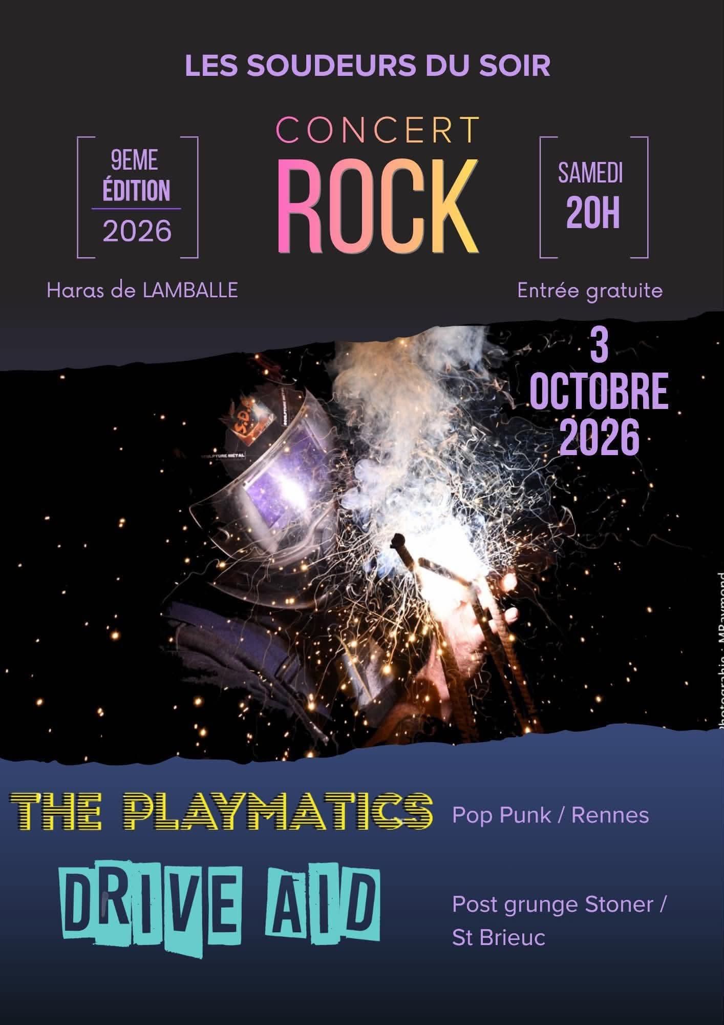 Affiche de The Playmatics (Punk Rock/Pop) / Drive Aid (Post Grunge/Stoner) en concert à Lamballe (22)
