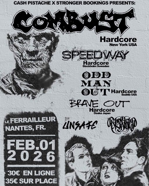 Affiche de Soirée Hardcore avec 6 groupes (USA/Suède/Japon/BZH) à Nantes (44)