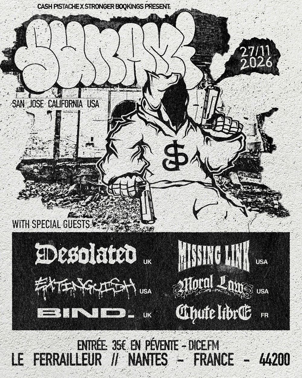 Affiche de Sunami / Desolated / Extinguish / Bind. / Missing Link + 2 autres groupes à Nantes (44)