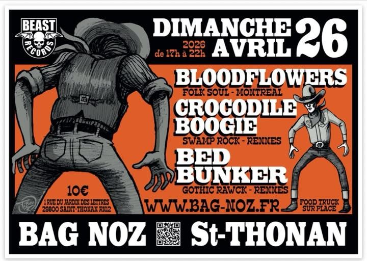 Affiche de Bloodflowers / Crocodile Boogie / Bed Bunker en concert à St Thonan (29)