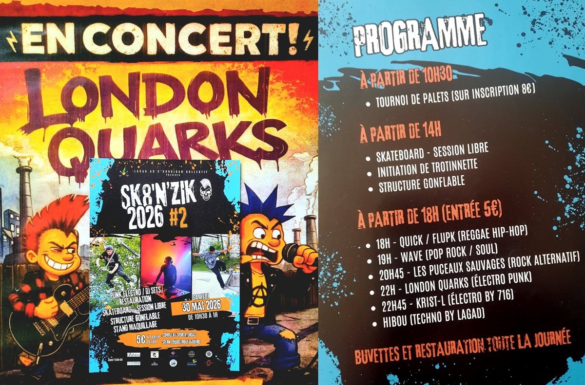 Affiche de London Quarks (Beatbox Punk) / Les Puceaux Sauvages (Rock Alternatif) live à Ergué-Gabéric (29)