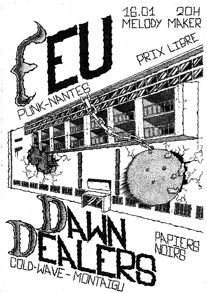 Affiche de Feu (Punk Rock) et Dawn Dealers (Cold Wave) en concert à Rennes (35)