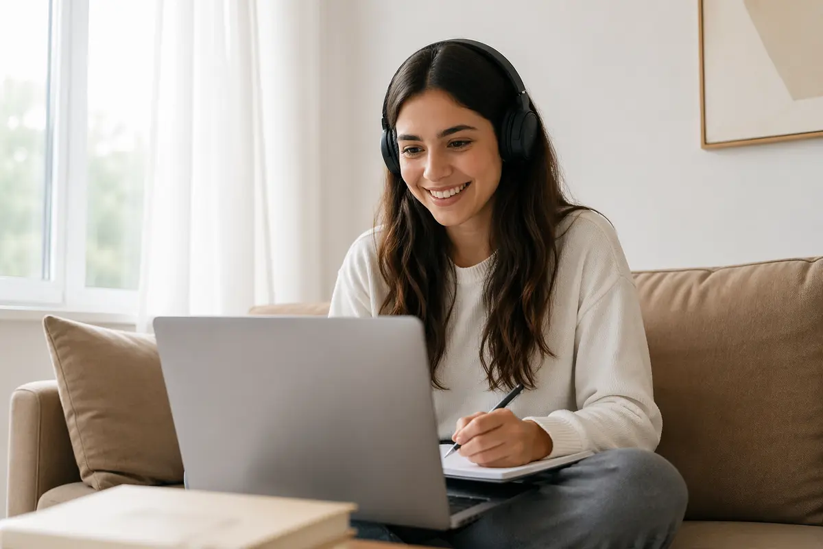 Chica estudiando Aptis online en Calzada Academy