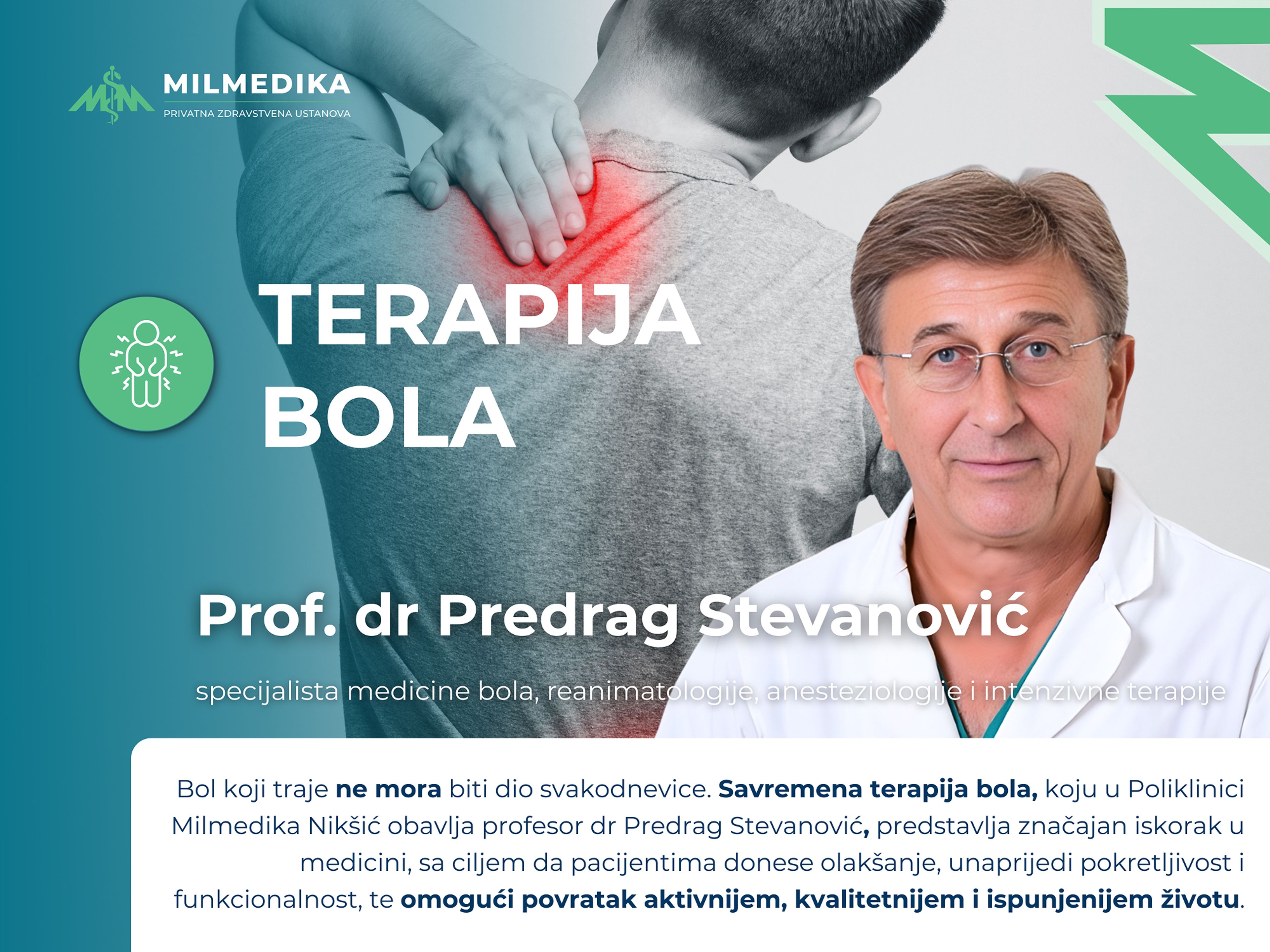 Vizual terapije bola sa prof. dr Predragom Stevanovićem u Poliklinici Milmedika Nikšić