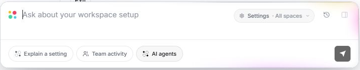The contextual AI bar offers suggested prompts for workspace settings.