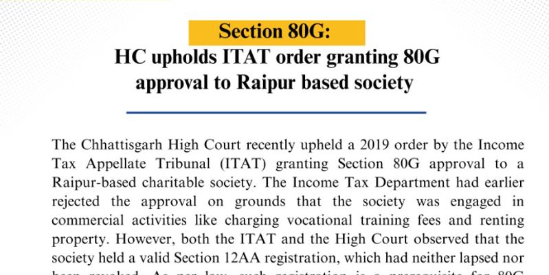 HC upholds ITAT order granting 80G approval to Raipur-based society