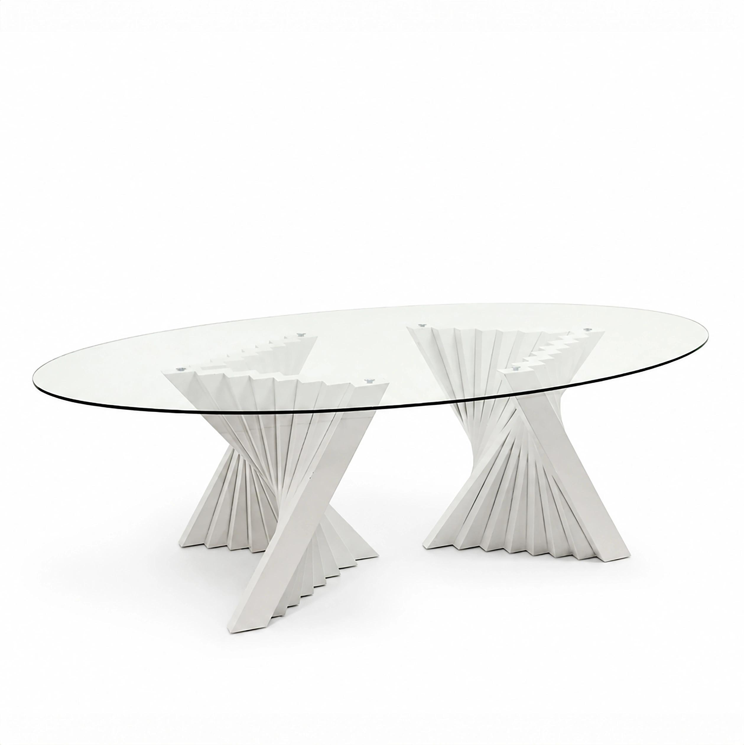 Oval Clear Glass Top White Kryptonite Base rental