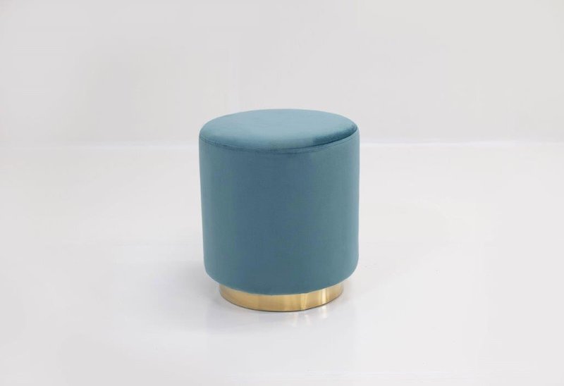 Small Round Ottoman with Gold Base (Blue)