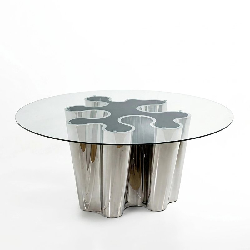 Round Clear Glass Top Chrome Drape Base