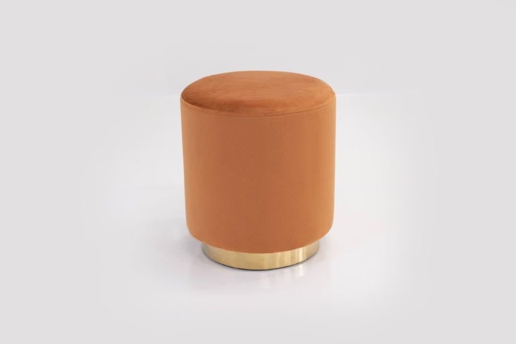 Round Small Ottoman with Gold Base (Orange)