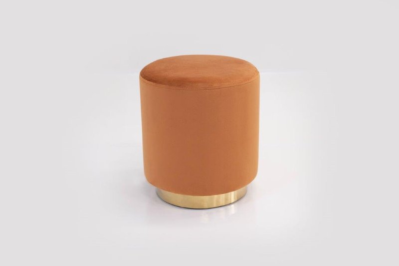 Round Small Ottoman with Gold Base (Orange)