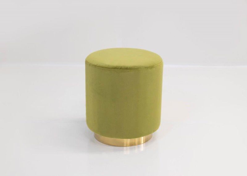 Small Round Ottoman with Gold Base (Olive Green)