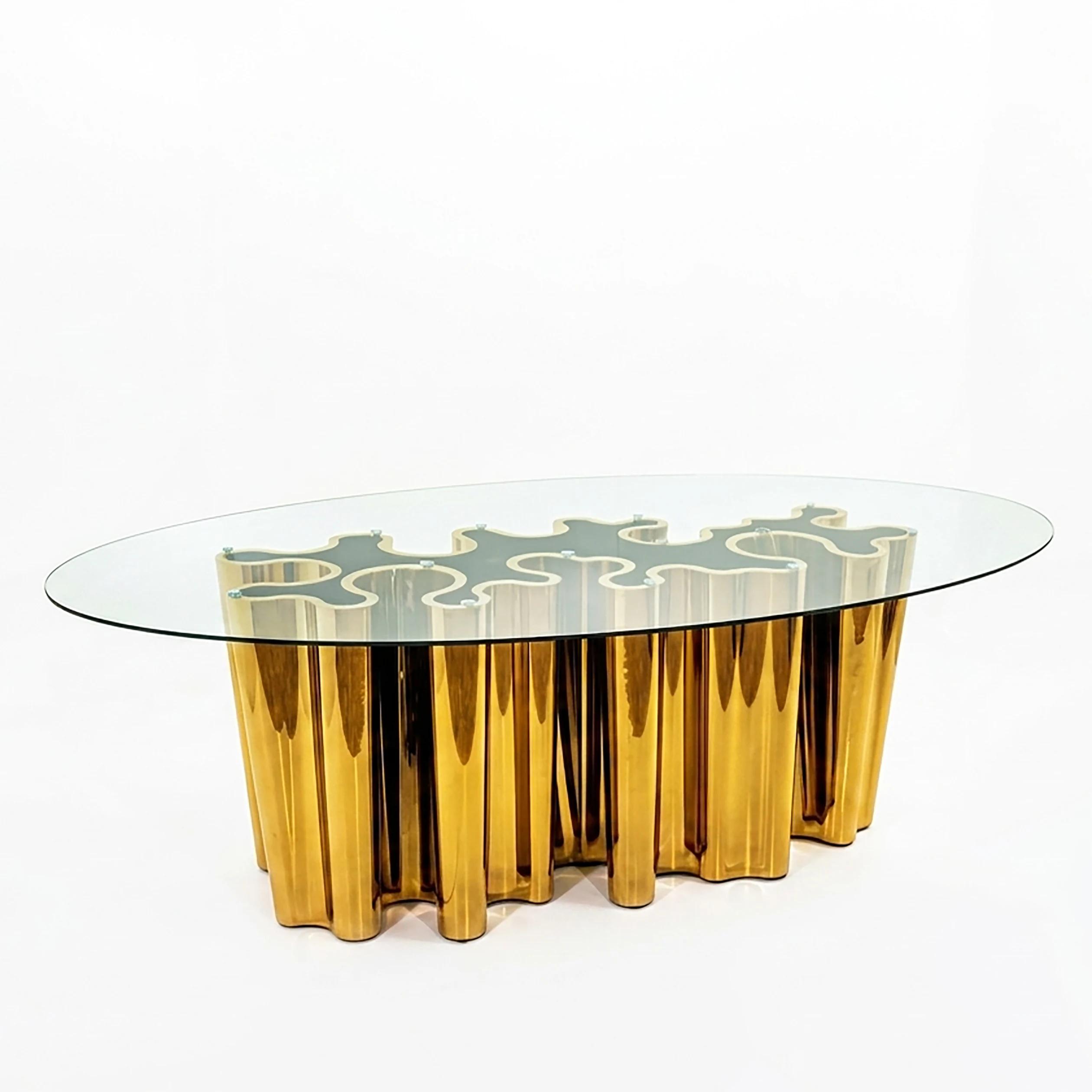 Oval Clear Glass Top Gold Drape Base