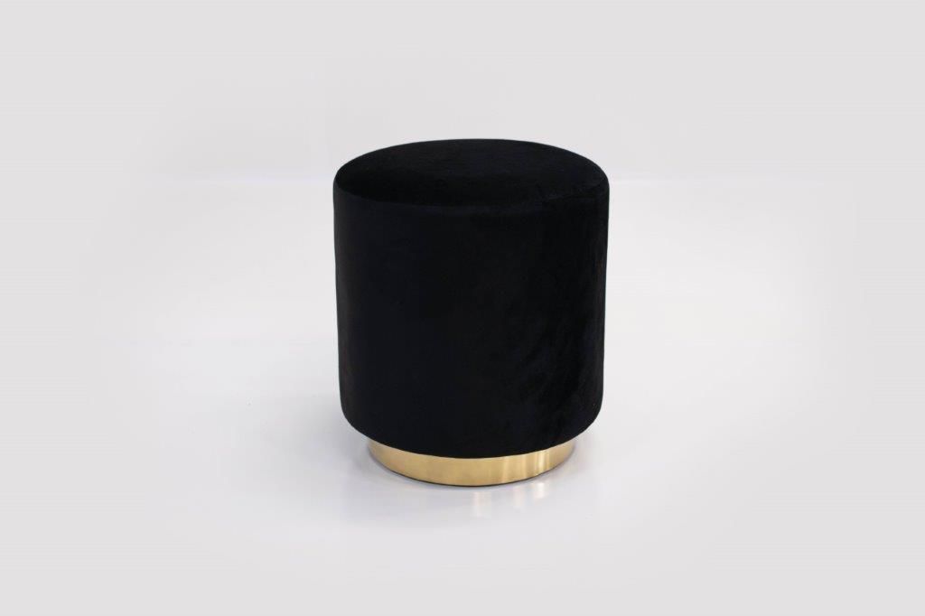 Round Small Ottoman with Gold Base (Black)