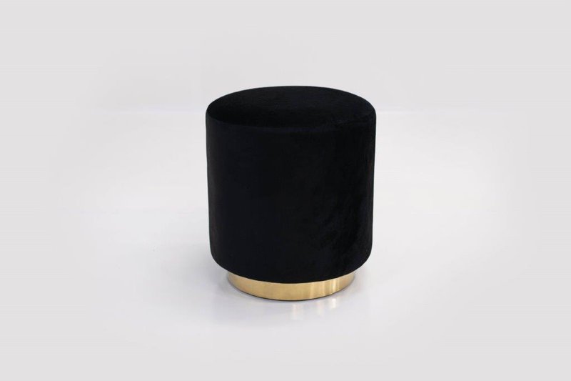Round Small Ottoman with Gold Base (Black)