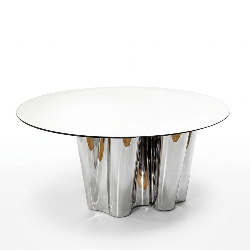 Round Mirror Top Chrome Drape Base