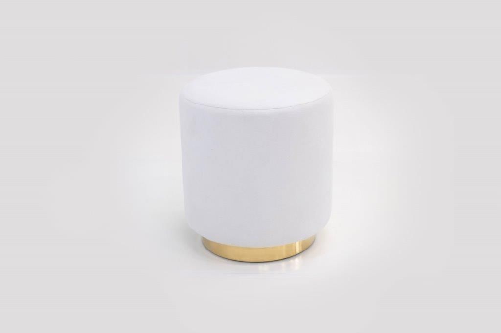 Round Small Ottoman with Gold Base (White)