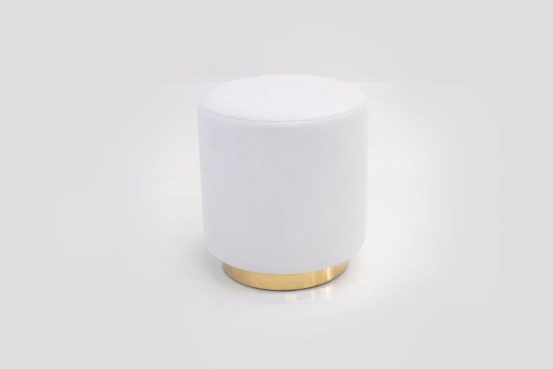 Round Small Ottoman with Gold Base (White)