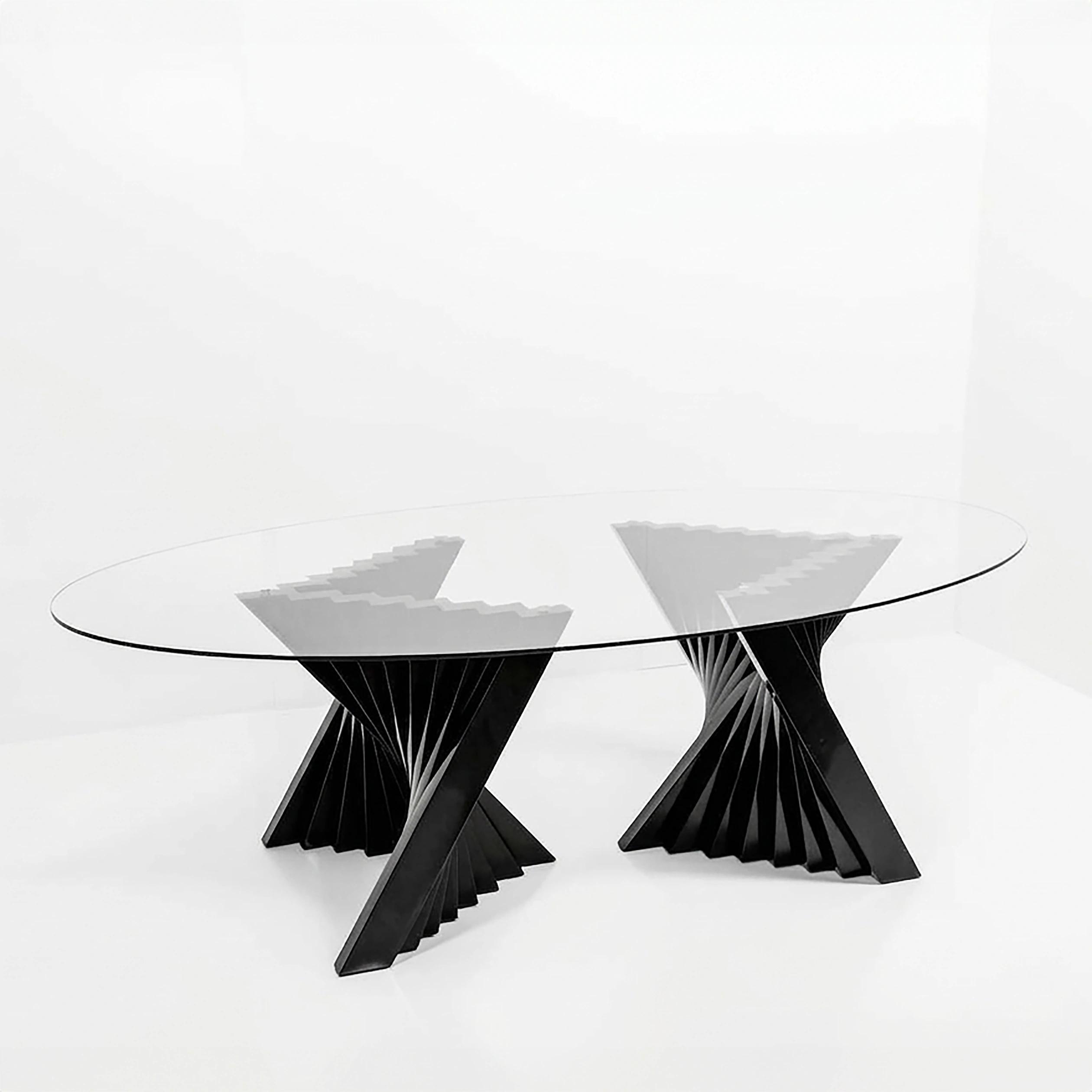 Oval Clear Glass Top Black Kryptonite Base rental