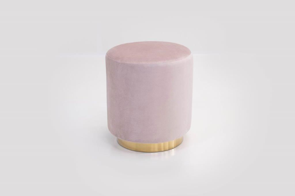 Round Small Ottoman with Gold Base (Blush)
