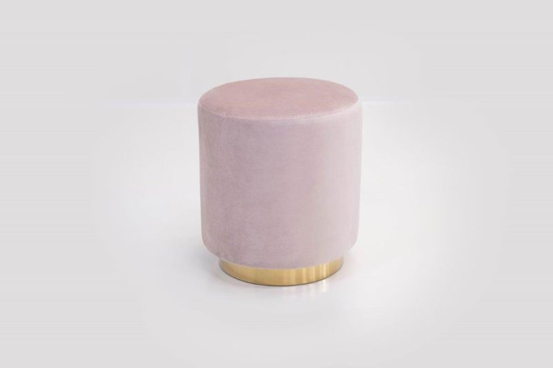 Round Small Ottoman with Gold Base (Blush)
