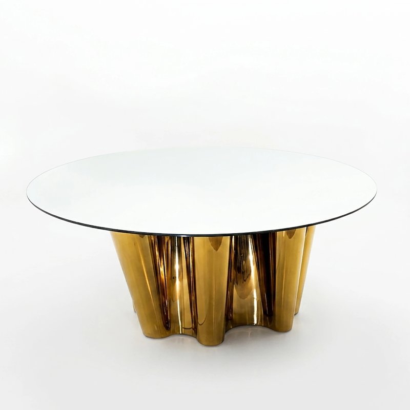 Round Mirror Top Gold Drape Base