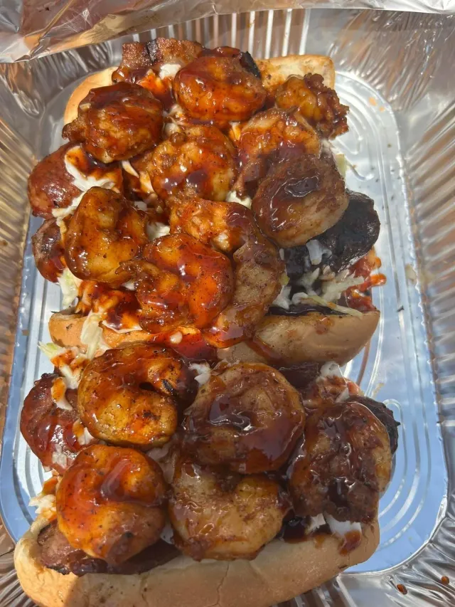 Spicy Shrimp and Sweet BBQ Shrimp Dawg