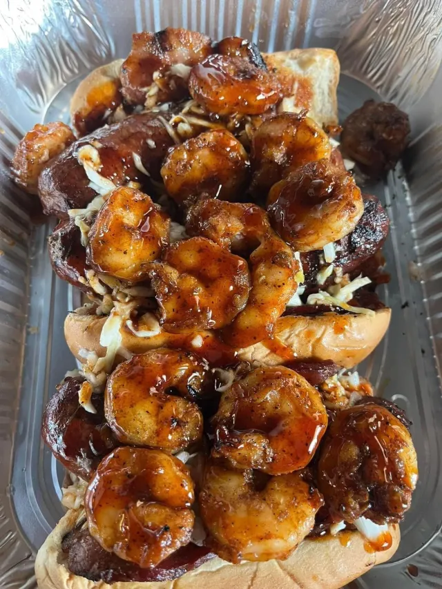 Spicy Shrimp and Sweet BBQ Shrimp Dawg