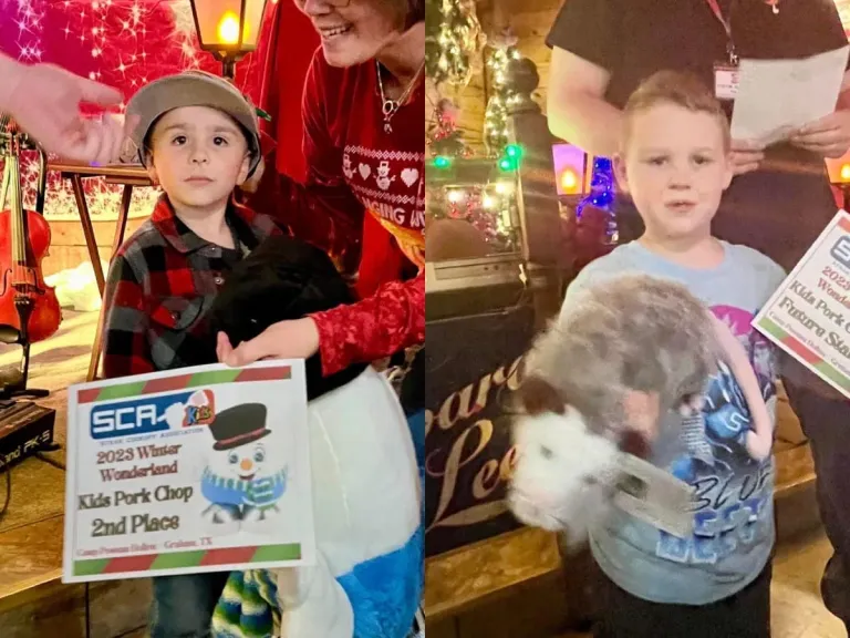 A two-photo collage shows children displaying a cookoff certificate and a prize.