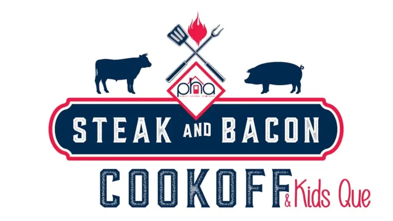 Steak and Bacon Cookoff Kids Que logo with cattle, pig, and grilling symbols.