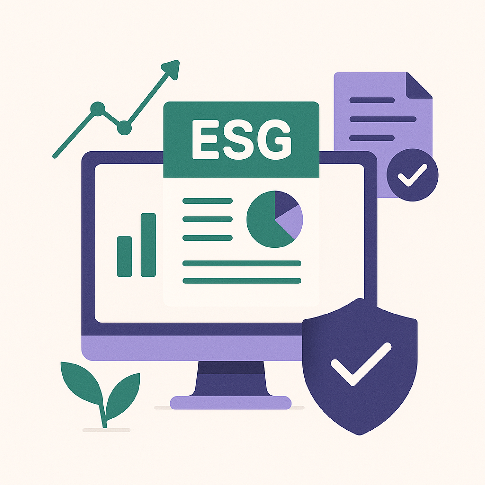 Illustration of computer with graphs and icons