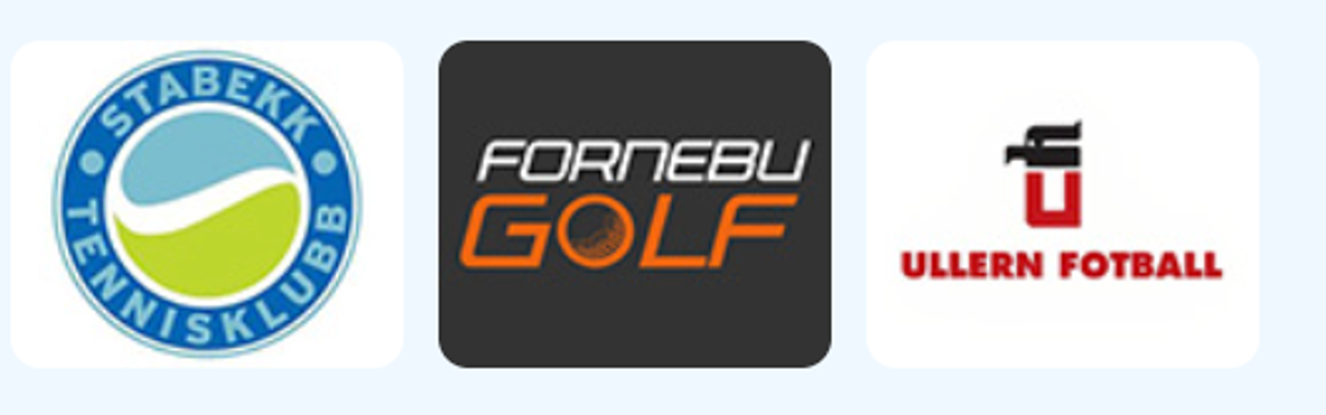 Logoene til Stabekk Tennisklubb, Fornebu Golf og Ullern Fotball.