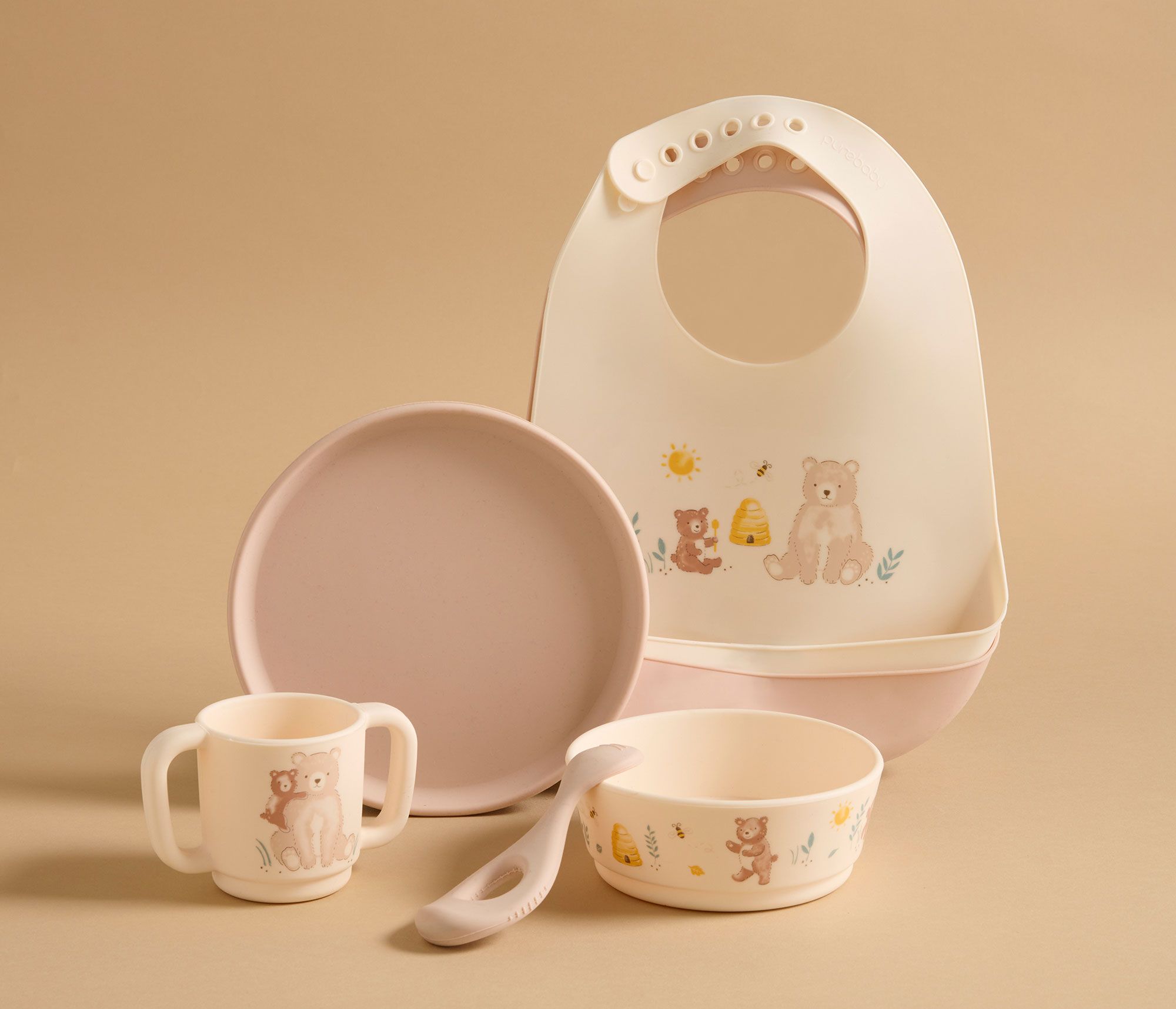 Purebaby silicone dinnerwear set and bib
