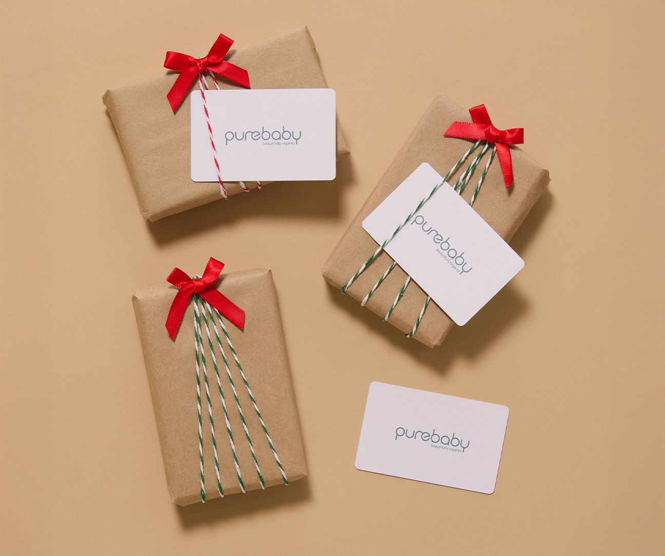 Purebaby gift cards with gift wrap boxes