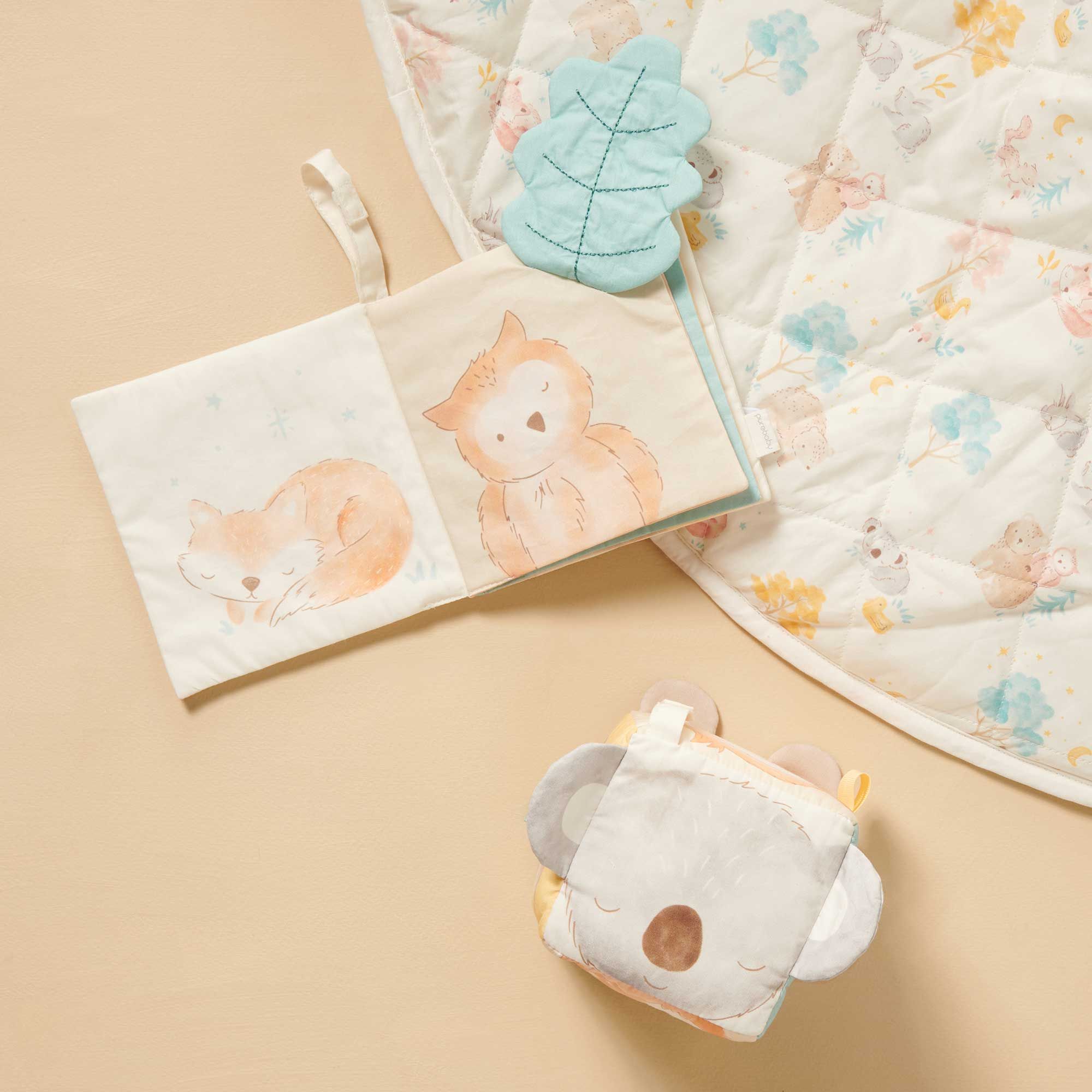 Purebaby sensory play mat, book and cube