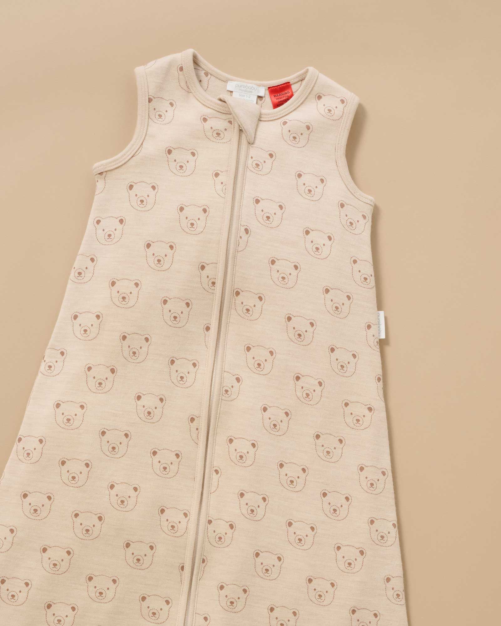 Purebaby sleeveless sleeping bag with bear print