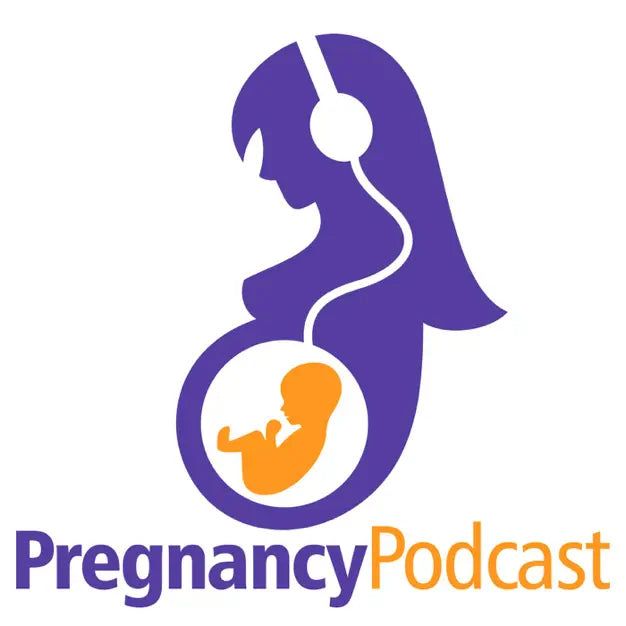Pregnancy Podcast Cover Image, Pregnant lady wearing headphones