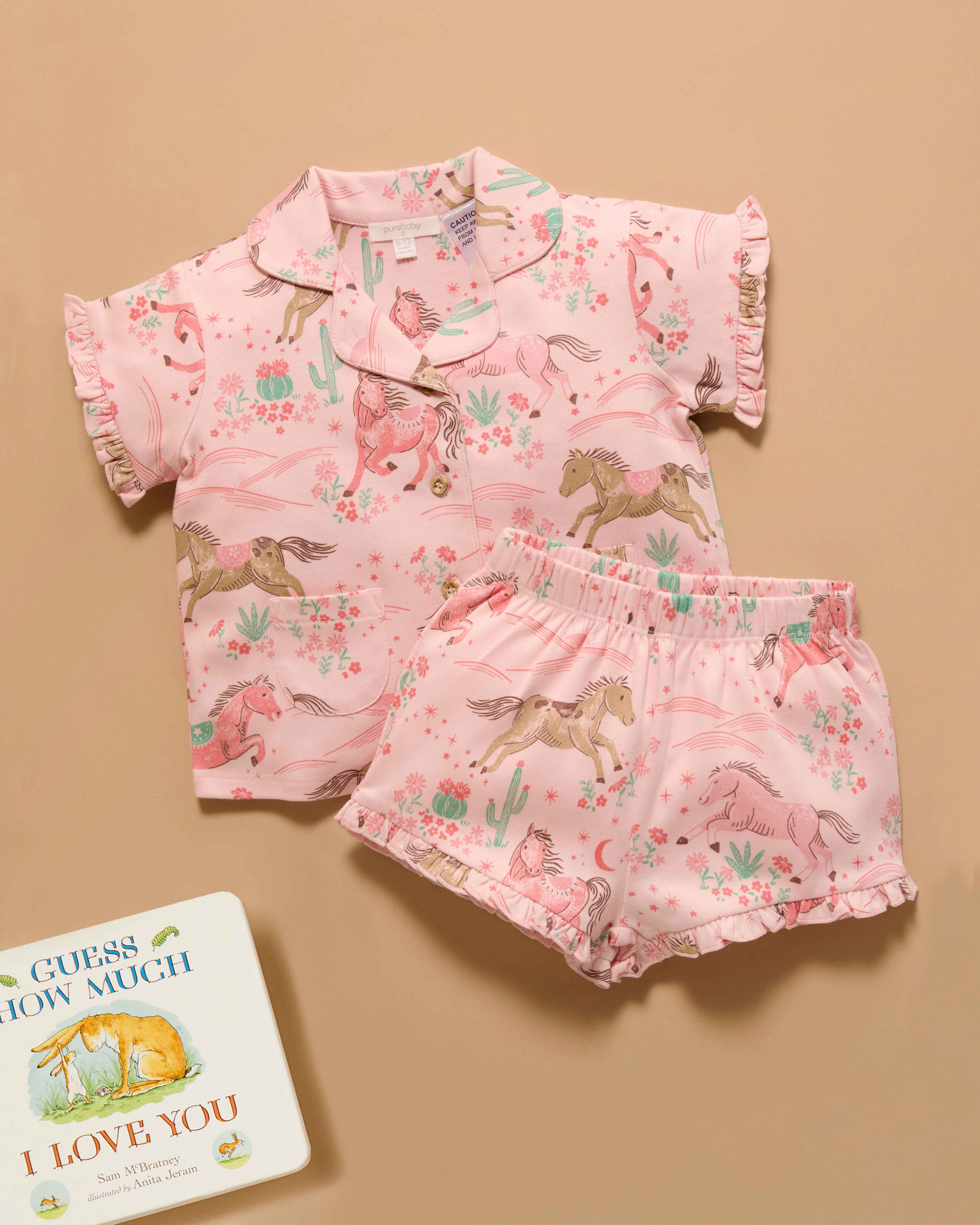 Purebaby Desert Horses pyjama set with Guess How Much I Love You book