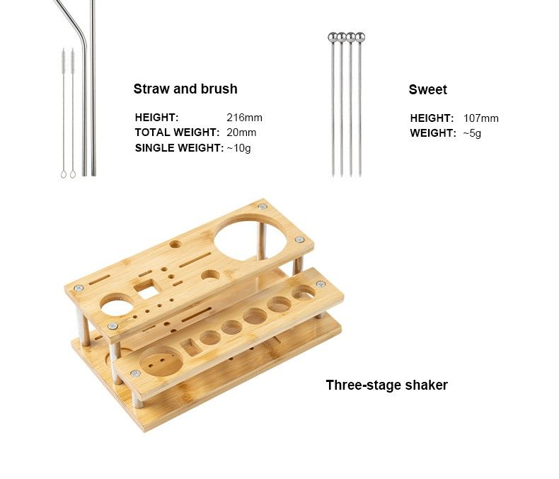 Boston Cocktail Shaker Set With 2-Tier Bamboo Stand