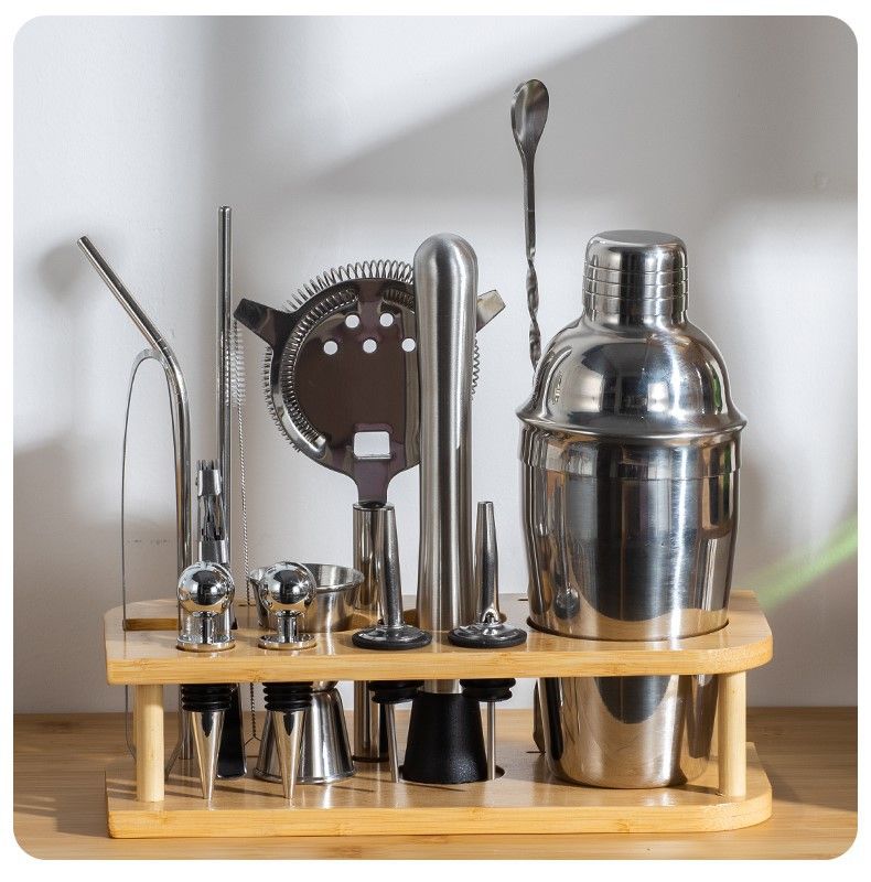 16-Piece Cocktail Shaker Set With Bamboo Stand For Home Bar