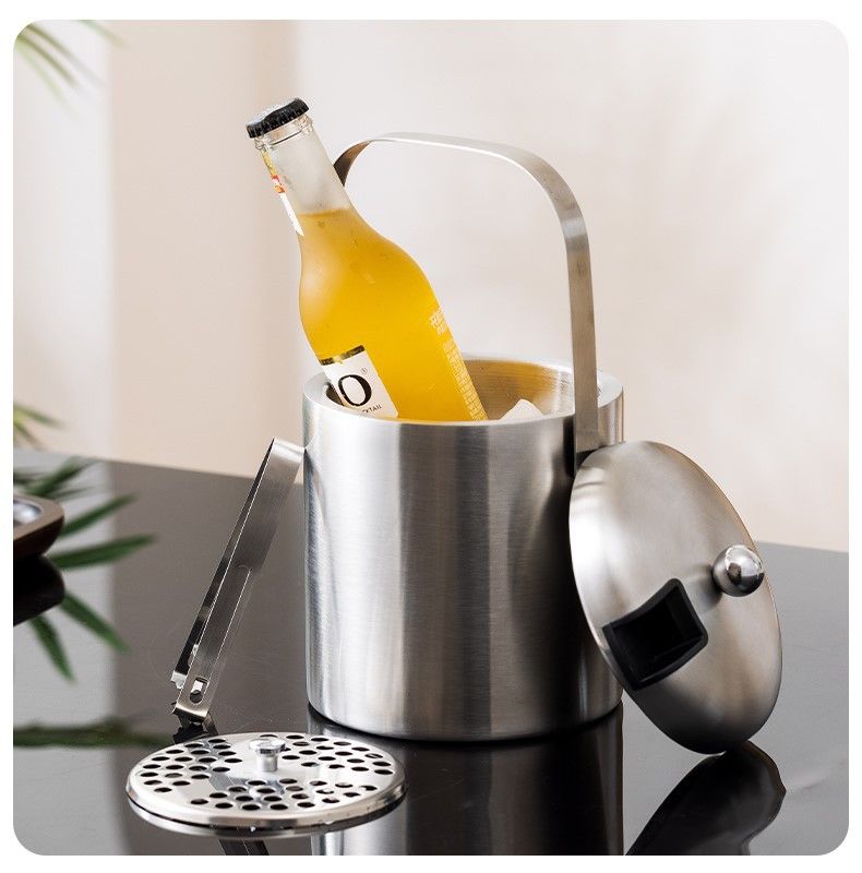 Stainless Steel Double-Walled Ice Bucket With Ice Tongs